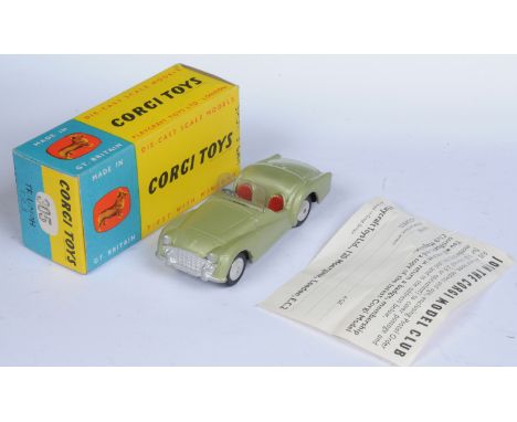 Corgi Toys 305 Triumph TR3 Sports Car - Light metallic green, red seats, silver trim and flat spun hubs - Excellent overall (