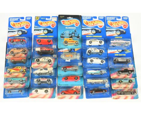 Hot Wheels (Mattel) Group of 28 to include - Limozeen - White and pink; Peugeot 205 Rallye - White; Camaro Z-28 plus others -