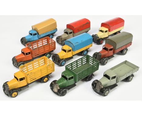 Dinky Toys Unboxed Group Of 9 To Include 25 Series Covered Wagon (type 4) - Yellow, mid-blue canopy and rigid hubs, black cha