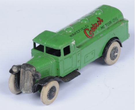 Dinky Toys Pre-War 25d (Type 2) "Castrol" Petrol Wagon - Green, black chassis and smooth hubs with white tyres - Fair to Good