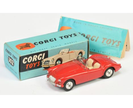 Corgi Toys 302 MGA Sports Car - Red body, cream seats, silver trim and spun hubs - Excellent (does have some small paint-touc