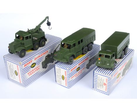 Dinky Toys Military A Group of 3 - (1) 622 Foden Covered Wagon - Green including metal tilt and ridged hubs; (2) 661 Scammell