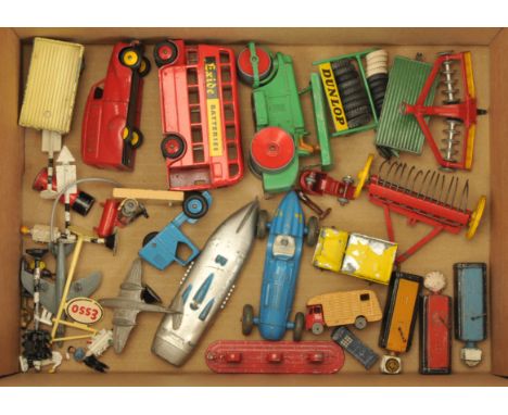 Dinky Toys and Others Unboxed Group To Include - Double Decker Bus "Exide", Hay Rake, Record Car, "Dunlop" Tyre rack plus oth