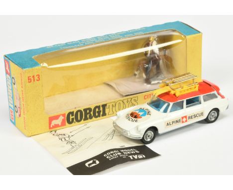 Corgi Toys 513 Citroen Safari "Alpine Rescue" Car - White body, red roof and tailgate, blue interior, silver trim, cast hubs,