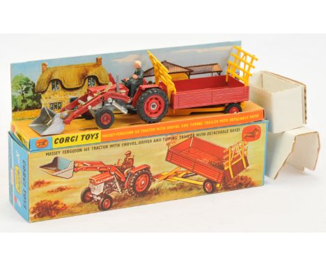 Corgi Toys GS9 Gift Set - Massey Ferguson 165 Tractor with Front Shovel - Red including hubs, white, grey with figure driver 