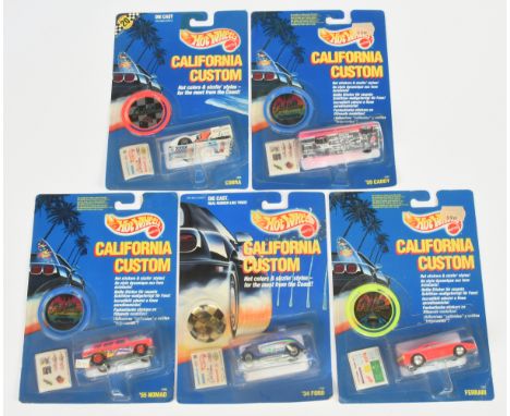 Hot Wheels (Mattel) California Custom Group of 5 to include Ferrari, Cobra, '59 Caddy plus others - Conditions are generally 