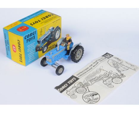 Corgi Toys 67 Ford 5000 Super Major Tractor - Blue body, grey including mud guards and hubs, chrome trim and figure driver - 