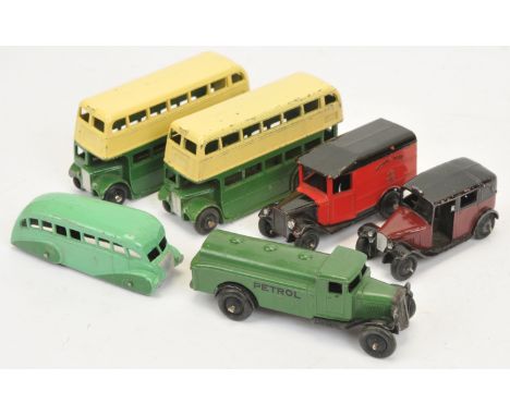 Dinky Toys Unboxed Group Of 6 To Include&nbsp; - 29C Double Decker Bus - Two-Tone green and cream, 36G Austin "Taxi" - Maroon