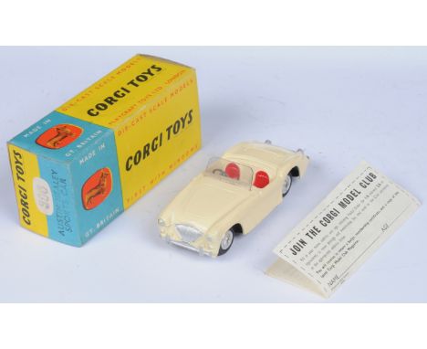 Corgi Toys 300 Austin Healey Sports Car - Cream body, red seats, silver trim, spun hubs - Near-Mint (does have some paint-tou