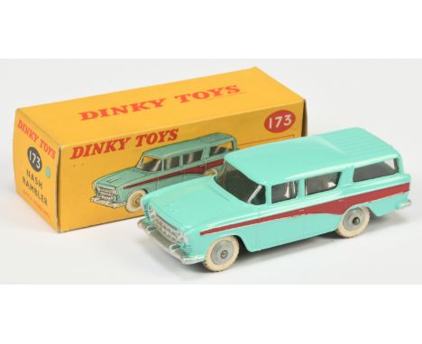 Dinky Toys 173 Nash Rambler - Turquoise body, maroon side flashes, silver trim and grey ridged hubs with white treaded tyres 