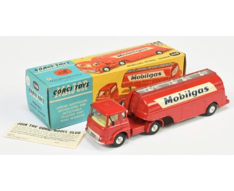 Corgi Toys 1140 Bedford TK Petrol Tanker "Mobilgas" - Red cab with lemon interior and silver trim, red tanker trailer with si