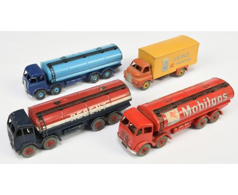 Dinky Toys Unboxed Group Of 4 - (1) Foden (type 2) Tanker "Regent", (2) "Mobilgas", (3) Foden (Type 1) Tanker Two-tone Blue a