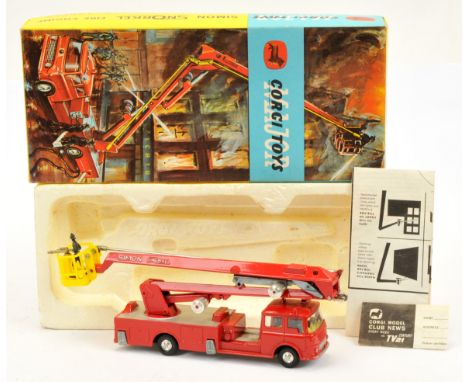Corgi Toys 1127 Bedford Simon Snorkel Fire Engine - Red body, yellow interior with figures, spun hubs - Excellent overall lov