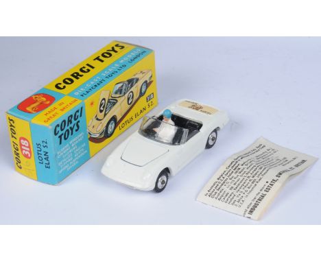 Corgi Toys 318 Lotus Elan S2 "I've got a tiger in my tank" - White body, black interior with figure driver and spun hubs - Ov