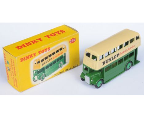 Dinky Toys 290 Double Decker "Dunlop" Bus (Type 3) - Two-Tone cream, green with mid-green ridged hubs - Excellent Plus in a G