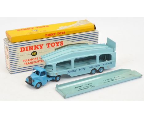 Dinky Toys 982 (582) Bedford Pullmore Car Transporter - Mid-blue cab, rigid and supertoy hubs, light blue twin rivet trailer 