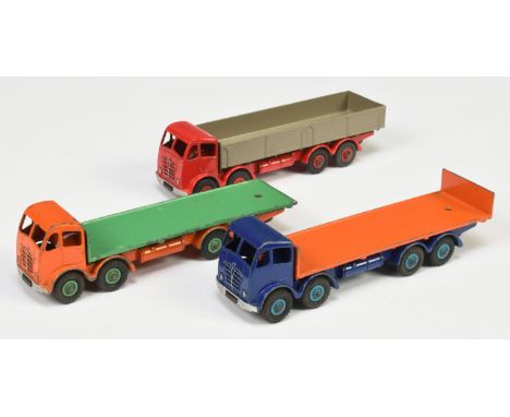 Dinky Toys Unboxed Group Of 3 Foden (Type 2) - (1) Diesel wagon - Red and fawn, (2) Flatbed&nbsp; - Orange and green and (3) 