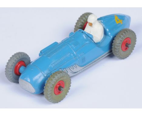 Dinky Toys 230 Talbot Lago Racing Car - Mid-blue body, silver trim and front grille, yellow racing No.4 and red plastic hubs 