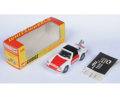 Corgi Toys 509 Porsche Targa 911S "Police" Car - White body with red doors, bonnet and boot, black roof panel and interior, w