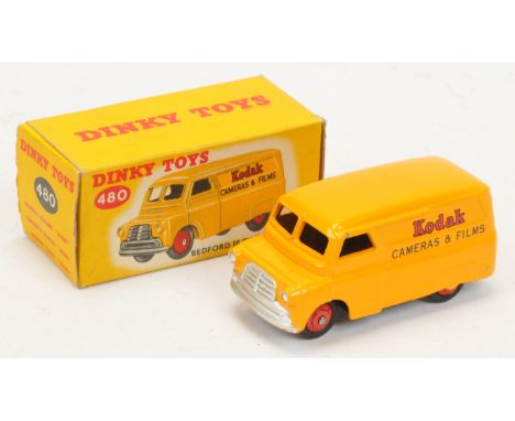 Dinky Toys 480 Bedford Van "Kodak Cameras" - Yellow body, red rigid hubs, silver trim - Good Plus still a bright example in a