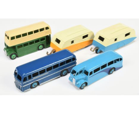 Dinky Toys Unboxed Group of 5 - to include Double Decker Bus "Dunlop" (fitted to one side only) - Two-Tone green, cream with 