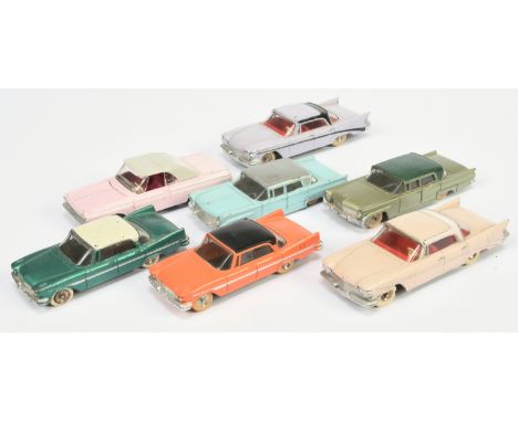 French Dinky Toys Unboxed Group of 7 to include - Lincoln Premiere - Light-blur, silver roof; Chrysler Saratoga - Light-mauve