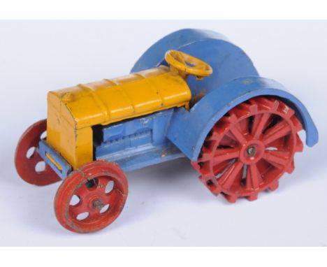 Dinky Toys Pre-War 22e Farm Tractor - Blue, yellow with red wheels, tow hook - Good to Good Plus See-Photo&nbsp;