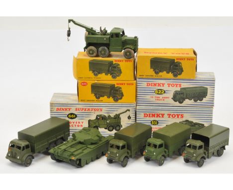 Dinky Toys Military Group Of 6 To Include 3 X 623 Covered Wagon, 622 Foden Truck, 651 Centurion tank and 661 Scammell recover