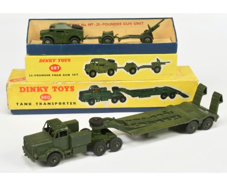 Dinky Toys Military A Pair - (1) 660 Mighty Antar Tank Transporter - Green including fixed trailer and supertoy hubs, figure 