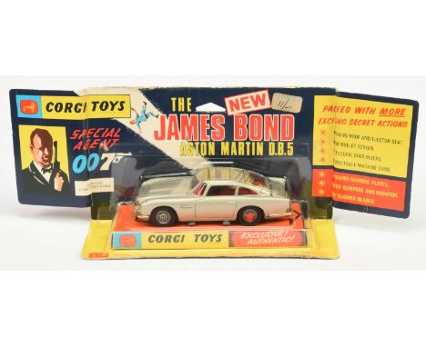 Corgi Toys 270 "James Bond" Aston martin DB5 - Silver body, red interior with "James Bond &amp; Bandit" Figures, gold bumpers