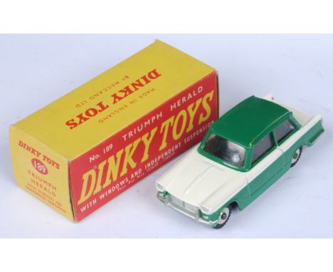 Dinky Toys 189 Triumph Herald Saloon - Two-Tone green, white, silver trim and chrome spun hubs - Excellent, lovely bright exa