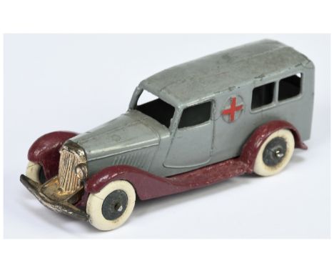 Dinky Toys Pre-War 24a (Type 1 Replacement chassis) "Ambulance" - Grey Body, Dark Purple, chassis and black hubs with white t