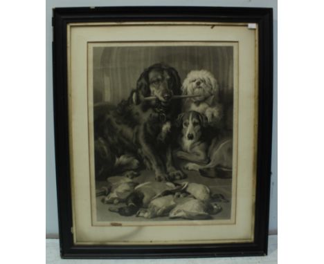 After Edwin Henry Landseer - 'My sisters who never tire' portrait study of dogs, engraving. 75 x 60cm.