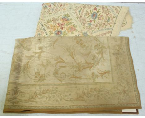 A large Laura Ashley rug, beige and olive colour, together with a hand woven Woolen tapestry rug, with embroided floral decor
