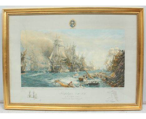 After W.L. Wylie RA (1851-1931), 'Trafalgar 2.30pm,' the battle in full swing with many figures in the water, colour lithogra