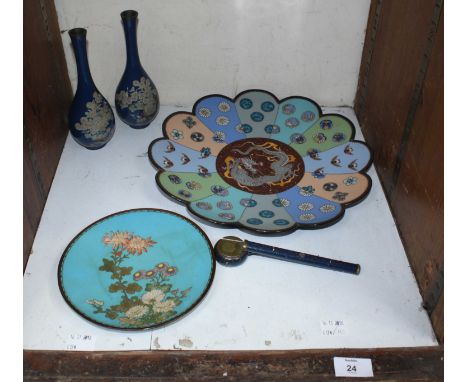 SECTION 24.  A Japanese Meiji period cloisonne travelling inkwell and pen holder, together with a pair of vases and two vario