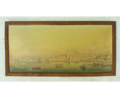 G. Gianni (late 19th century), Valletta Harbour with various barges and other craft outside the harbour, possible HMS Warrior