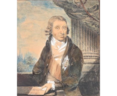 British School - Portrait Miniature of Sir John Griffin, 4th Lord Howard de Walden, with inscription on a letter held in the 