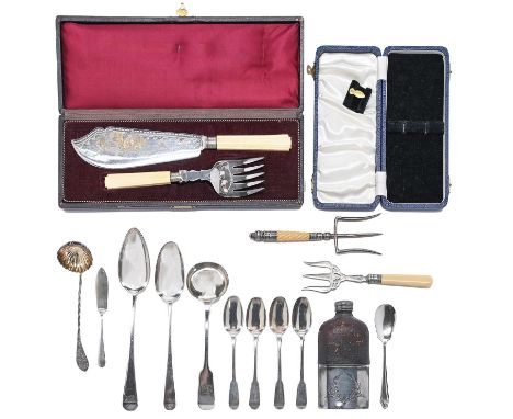 Miscellaneous silver flatware, George III - William IV, to include a sauce ladle, all London, by various makers, 9ozs, a Vict