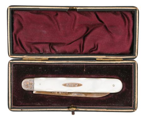 A Victorian silver fruit knife, with carved mother of pearl scales, 85mm l, by George Unite &amp; Sons, Sheffield 1894, cased