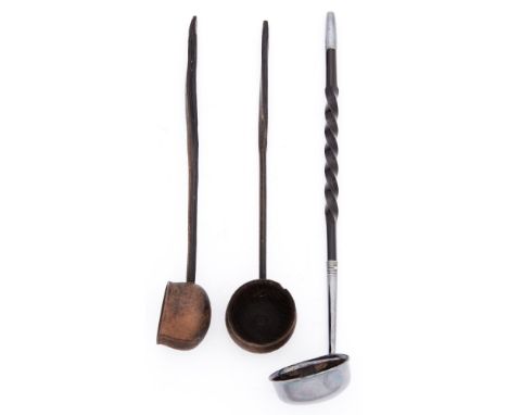Two similar Scottish baleen handled and turned wood toddy ladles, late 18th or early 19th c,&nbsp; 17 and 17.5cm l and an EPN