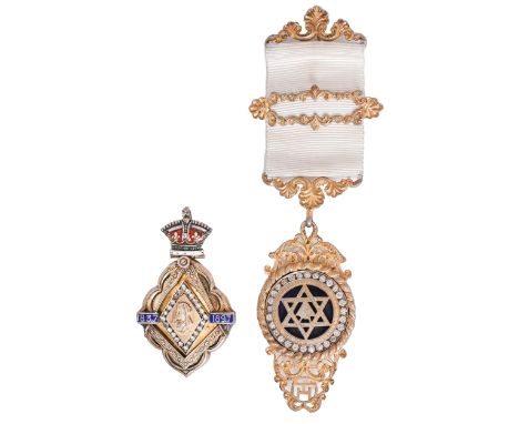 Two masonic jewels, comprising Queen Victoria's Diamond Jubilee, silver gilt and enamel with pastes, London 1897 and Royal Ar