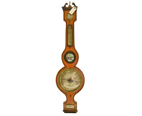 A Victorian satinwood and line inlaid barometer, Bregazzi &amp; Co Patent Nottingham, early 19th c, with silvered register, m