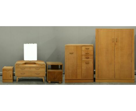 A G-Plan light oak bedroom suite, E Gomme Ltd for Maple, mid 20th c, wardrobe 175cm h; 53 x 122cm (5) Stains and other signs 