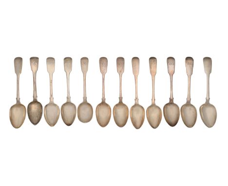 One, a set of three and four pairs of silver tablespoons,&nbsp;George III-early Victorian, Fiddle pattern, all London, by var