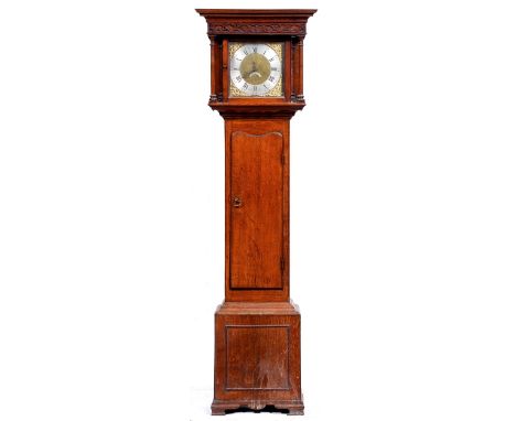 An English oak thirty hour longcase clock, Will Snow, c1770, the 11" engraved brass dial with silvered date sector and chapte