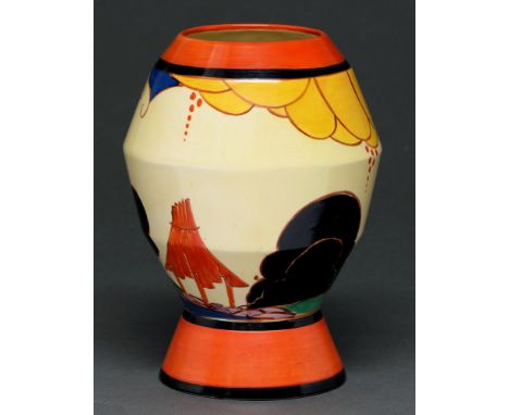 Clarice Cliff. An A J Wilkinson Summerhouse vase, 1931, 20cm h, printed Fantasque mark Some professional restoration, good ap