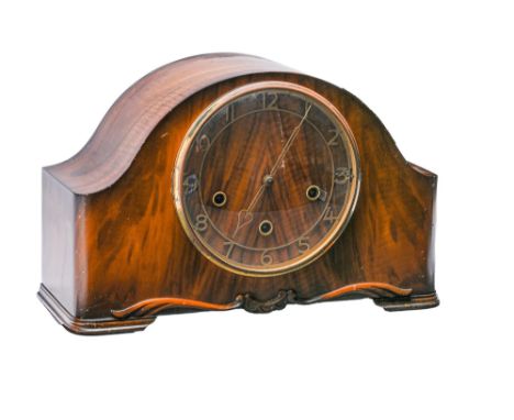 A walnut mantel clock, mid 20th c, the Smiths movement chiming on rod gongs, 14cm h Good condition