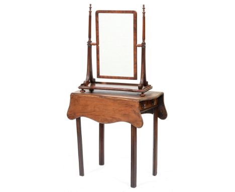 A George III serpentine mahogany Pembroke table, on moulded legs, 70cm h; 68 x 81cm and a George IV mahogany dressing mirror 