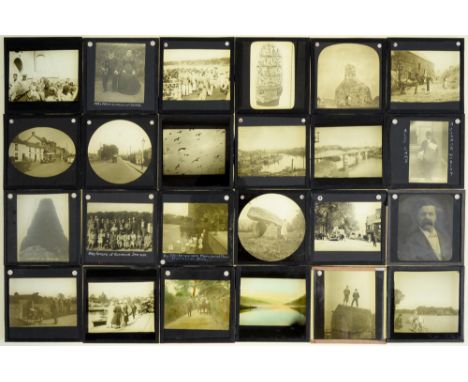 Magic lantern slides and glass negatives. United Kingdom, to include coastal, castle ruins, churches, interiors, inns, Codnor